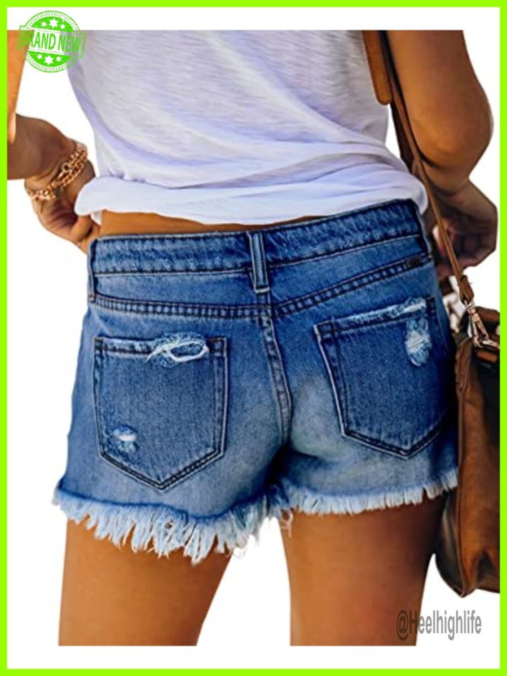 Women's Ripped Denim Jean Shorts Mid Rise Raw Hem Summer Casual - Picture 2 of 4